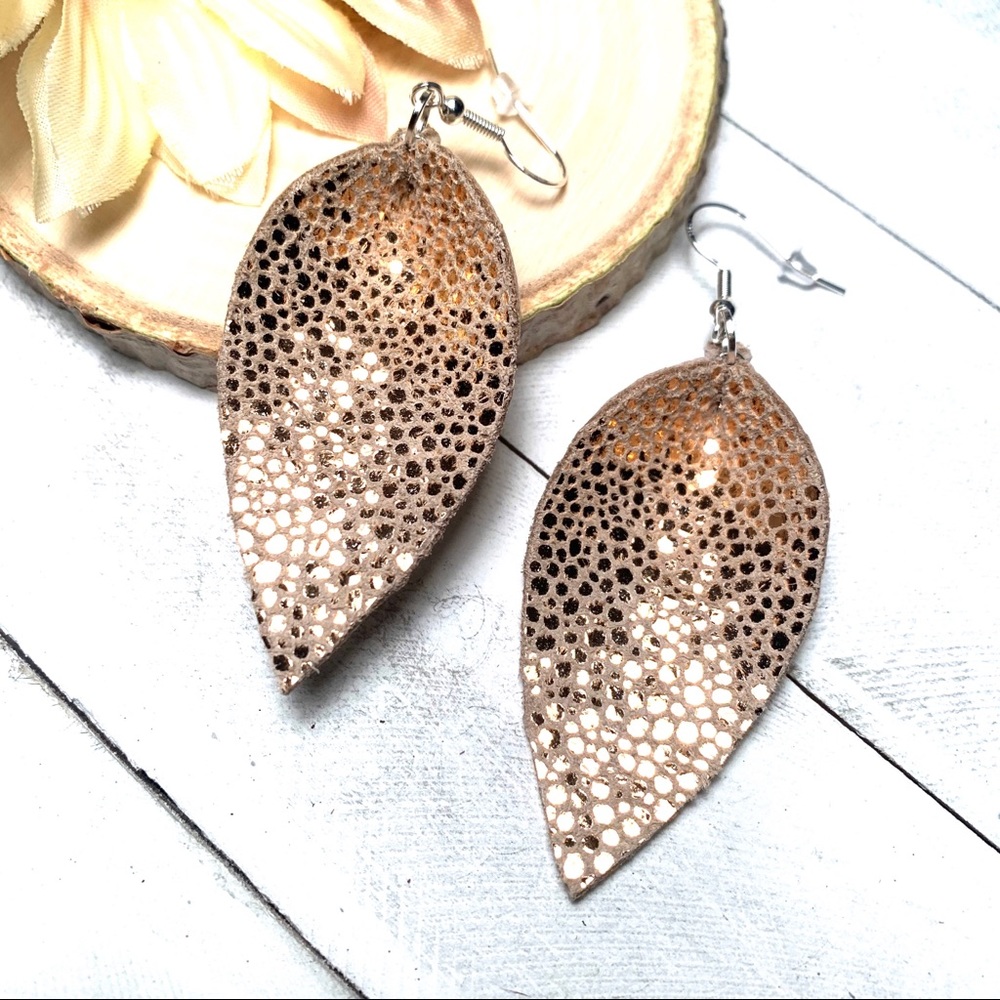 Rose Gold genuine leather earrings